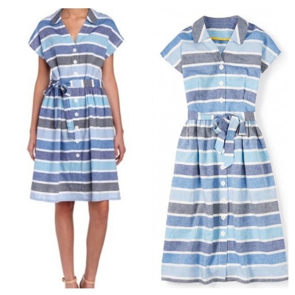 Boden Dresses & Skirts - Boden Linen Blue Striped Seatown Shirt Dress